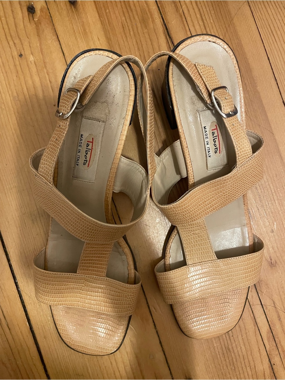 Talbots Beige/Tan Textured Leather Slingback Sandals